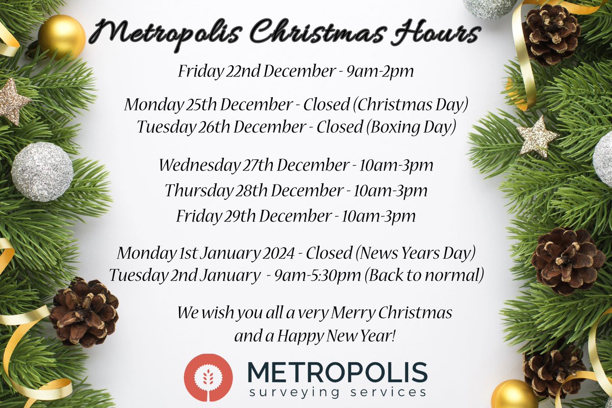 Metropolis Christmas &amp; New Year opening hours 🎄