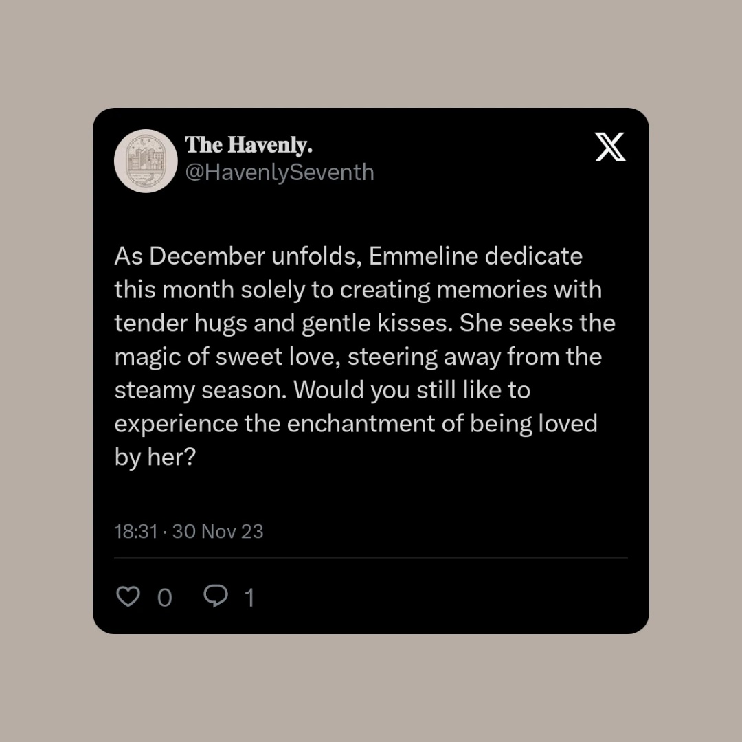 Once more, I want to bring this to your attention, especially on this enchanting Christmas Eve. This month, I'm choosing not to indulge in any NSFW moments with my beloved one. Instead, let's fill our time with cozy hugs and love that warms us from within.