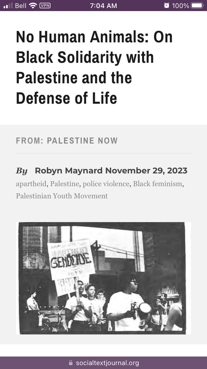 Published the text from a a short speech with @STCollective —No Human Animals: On Black solidarity with Palestine and the defense of life. socialtextjournal.org/periscope_arti…
