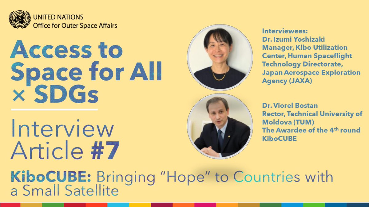 📢 Check out the new Access to Space for All x SDGs interview article of the #KiboCUBE partner @JAXA_en & 4th round awardee from @UTMoldova 🇲🇩 to learn their story🛰️  

👉bit.ly/47yBsow 

#AccSpace4All #Space4SDGs