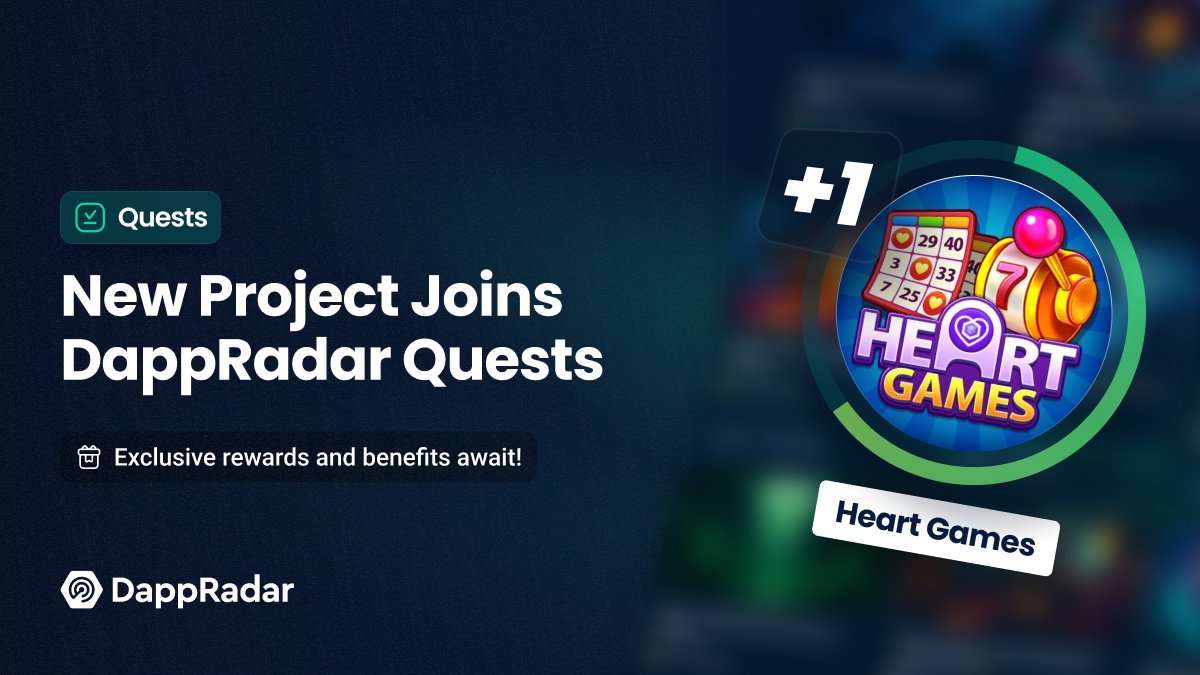 DappRadar's tweet photo. GM Explorers! 👀

Let's extend a warm welcome to @HeartGames_NFT as they have joined the hype train and hopped on DappRadar Quests.

They're bringing 30 Heart Games NFTs to the table for 30 lucky participants. 💗

Get in on the action!
https://t.co/sVC7v9QcnG https://t.co/4O6g4ZlYdi