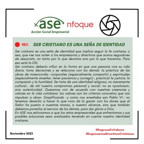 somosase's tweet photo. 🆕️ Ya está aquí el #ASEnfoque de noviembre 👇

Ser cristiano como SEÑA DE IDENTIDAD 

#empresarioscristianos #directivoscristianos #EmpresaFeValores 

@archimadrid @ArchiOviedo @Archigranada @Archisevilla1
@DiocesisMalaga  @PastoralSocial9 @or https://t.co/APr3e7nNsp