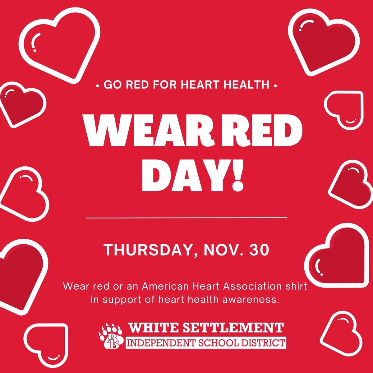 As a Brewer Bear family, we will support BHS teacher and coach Jared Hooten and his wife, Michelle, with a Go Red for Heart Health Day on Thursday. 

Their baby, Andrew, recently underwent a successful heart transplant surgery. Visit Andrew Hooten the Heart Warrior on Facebook.