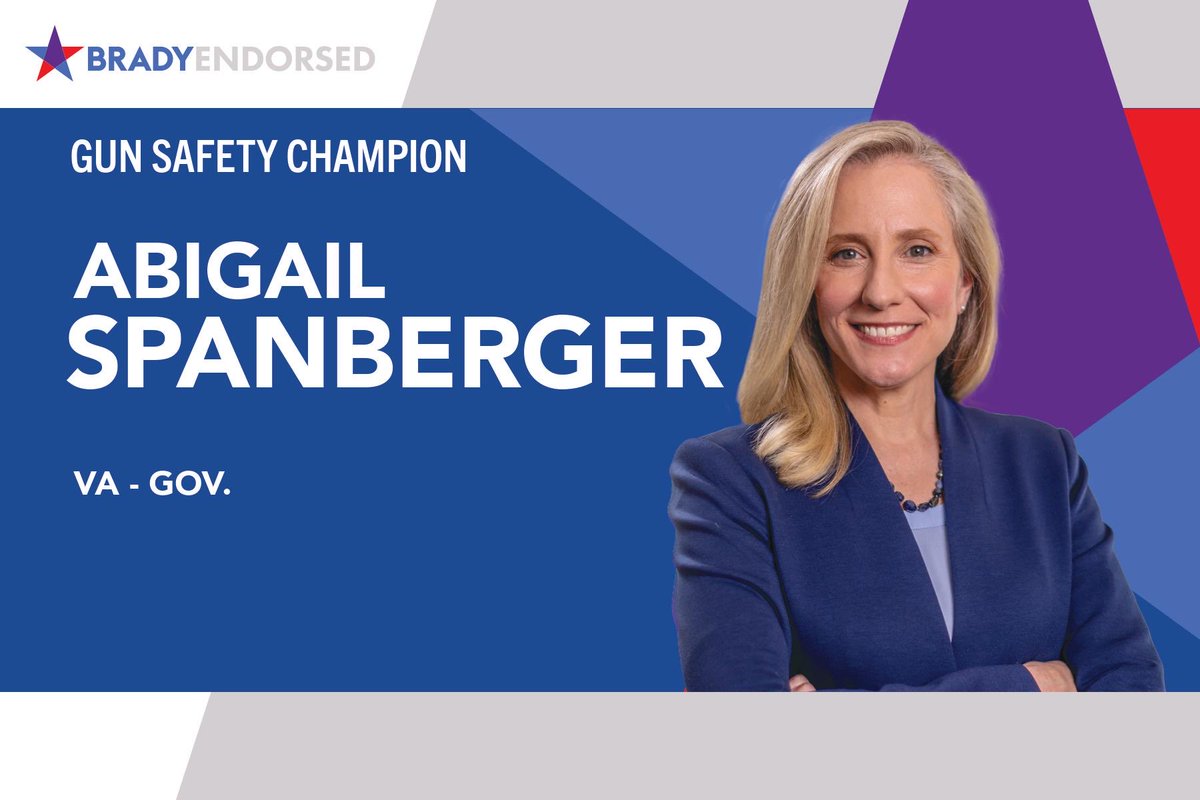 Today, we’re marking the 30th anniversary of the Brady Bill by endorsing a tried and true GVP champion, Abigail Spanberger, the next Governor of Virginia!

⁦@SpanbergerForVA⁩ #VAGov #BradyEndorsed