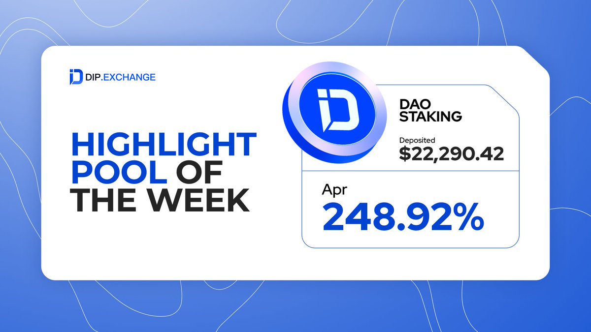 Happy Friday #BTFG gang!

ICYM the juiciest pool of the week on <a href="/DIP_Exchange/">DIP Exchange</a> with nearly 250% APR 🔥

It’s DAO Staking pool - Liquidity providers can share 513 $DGT per day when deposit $DIP into DAO Staking pool! 😎