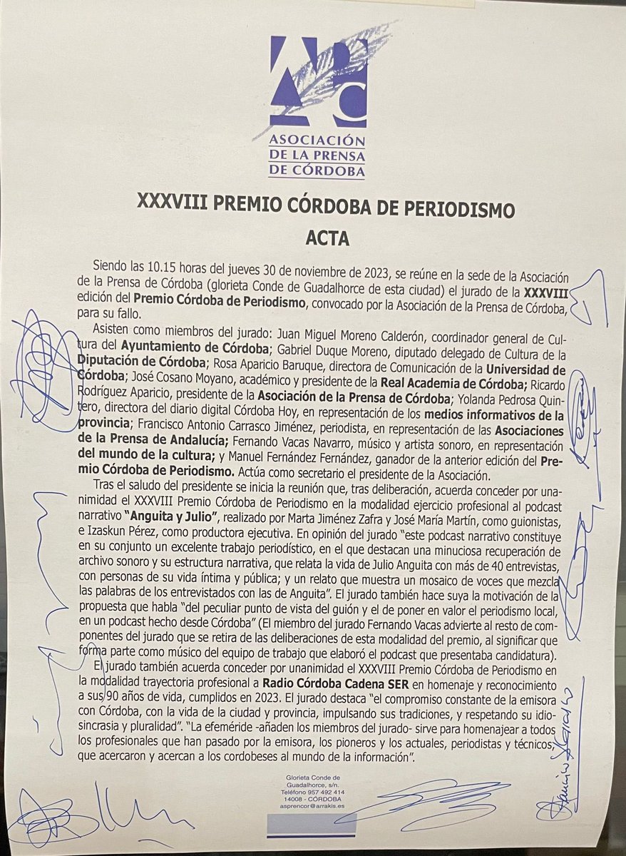 El jurado del XXXVIII Premio Córdoba de Periodismo concede el galardón al podcast “Anguita y Julio” y a <a href="/RadioCordobaSER/">Radio Córdoba</a> por sus 90 años de trayectoria. Enhorabuena a todos!!! #cordobadeperiodismo