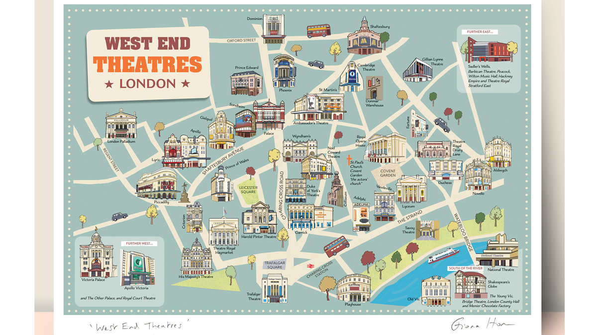 I've finally done an ornamental map showing nearly 50 West End theatres in London! #london #map #theatre #londontheatre #westend #illustration