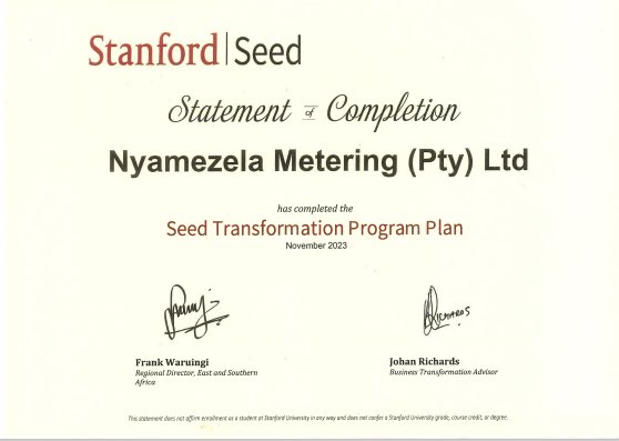DeBeers Group and Stanford graduate School of Business hosted a graduation dinner for the Southern Africa 5th cohort of the Stanford seed transformation program. Nyamezela is honoured to receive the seed transformation program plan certificate🚀🏆