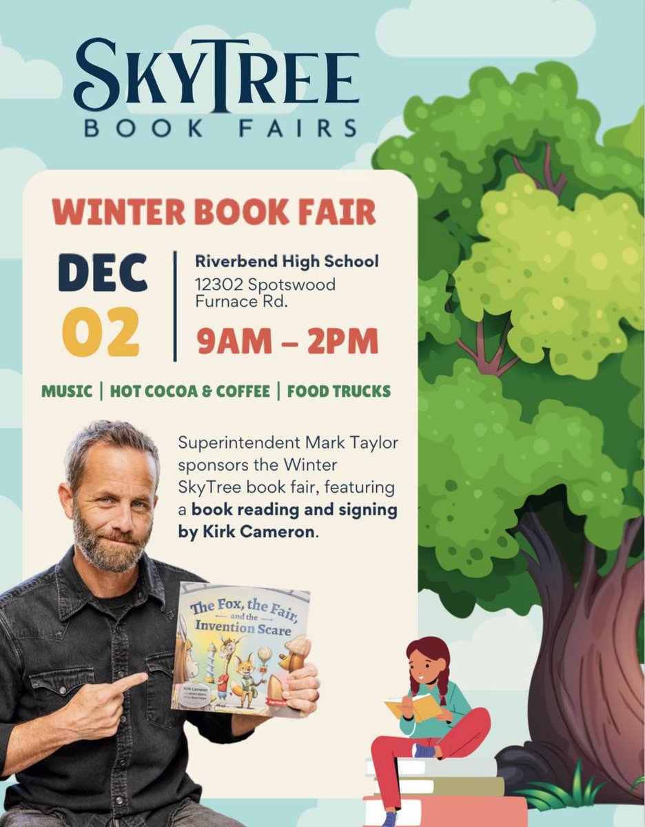 Excited to join the families in Virginia for our first public school book fair event this Saturday, December 2nd, from 9 am-2 pm ET! Make sure to tell friends, family, and your local community to come out for this family-friendly event at Riverbend High School! @SkyTreeFairs