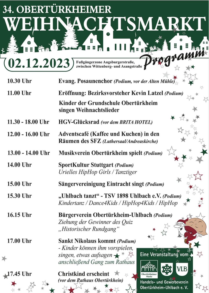 Am kommenden Samstag, den 02. Dezember ist wieder #Weihnachtsmarkt in Obertürkheim 🎄🎅 Besucht uns doch an unserem Stand und trinkt ein heißes Glas von unserem selbstgemachten #Glühwein🍷

Gerne begrüßen wir euch im Anschluss noch in unserem Sonnen-Besen 🍾🥂

#weingutzaiß #zaiß