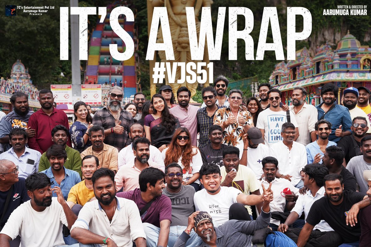 That’s a wrap on #VJS51 🎥✨ An exhilarating Adventurous journey concluded at a breathtaking backdrop of Batu Caves Murugan Temple in Malaysia 🥳 Get ready for an action extravaganza✨ Title & First Look Soon #VJS51 #MakkalSelvan @VijaySethuOffl @7CsPvtPte @Aaru_Dir…