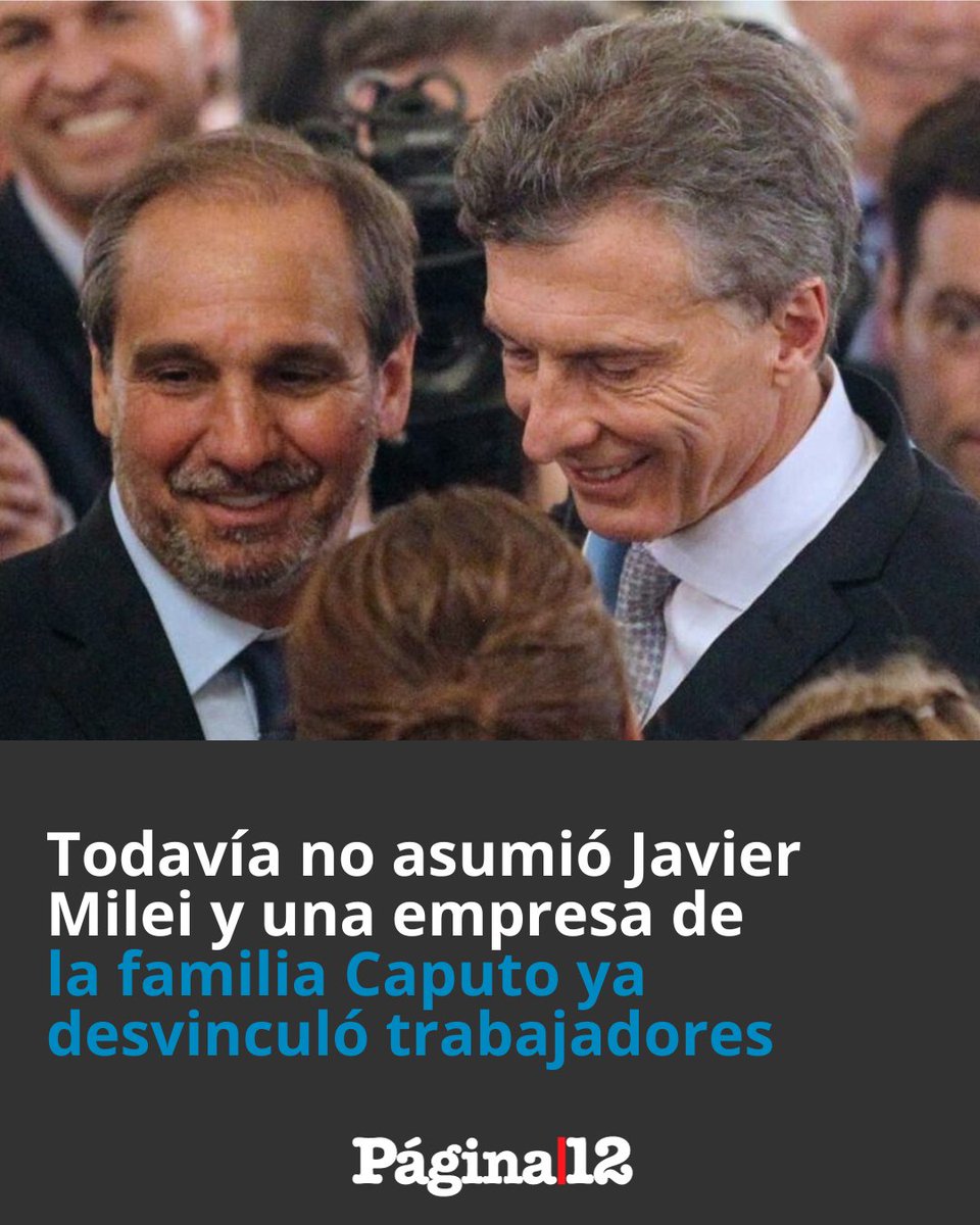pagina12's tweet photo. A DÍAS DEL CAMBIO DE GOBIERNO [https://t.co/aquF5lcvKf]

👉 Se trata del personal de tres plantas de Río Grande, en Tierra del Fuego, y se calcula que habrá 600 familias afectadas. https://t.co/n7EVeqexLE