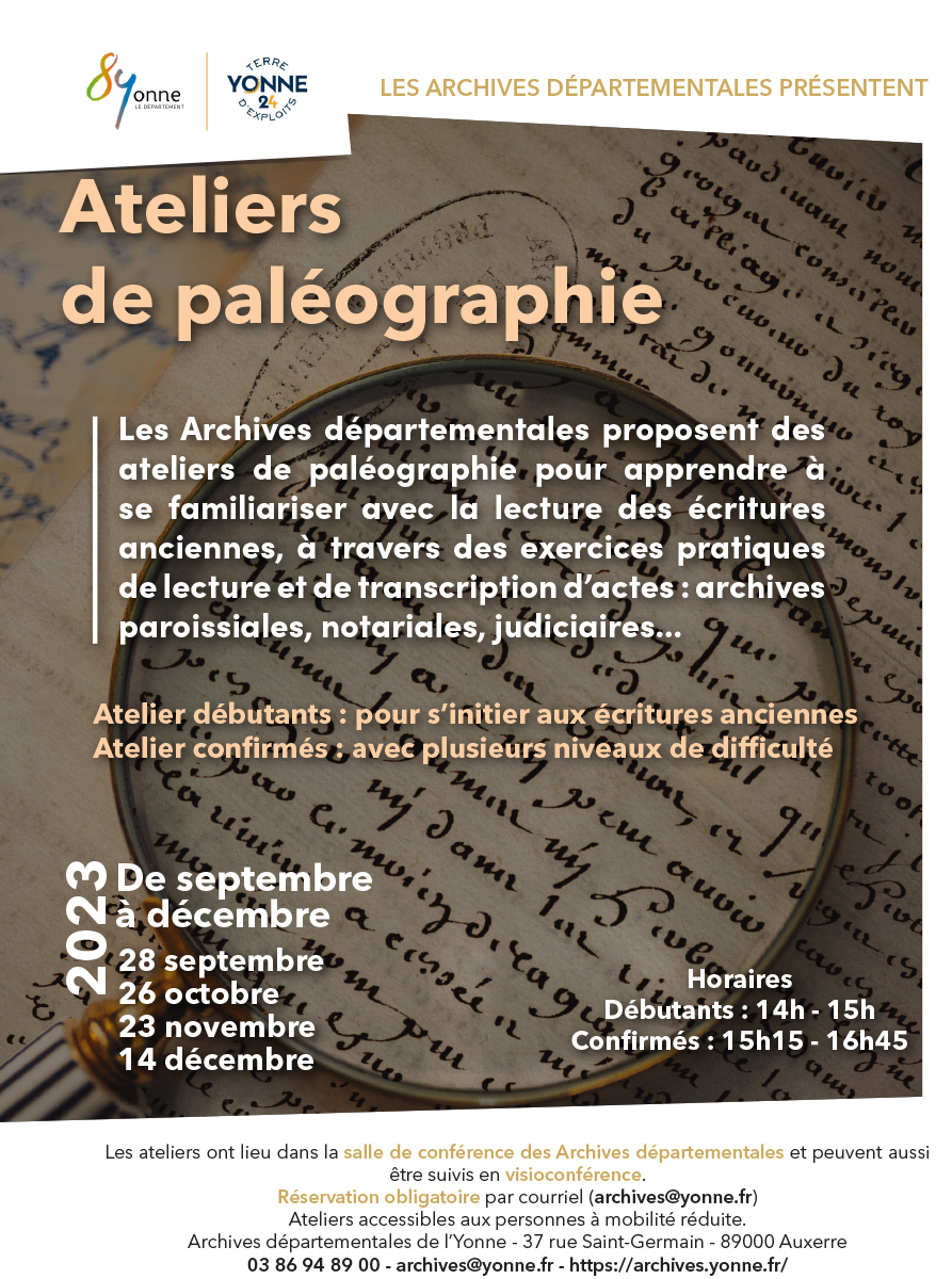 #Archives #Yonne Les Archives départementales de l'Yonne proposent des ateliers de paléographie pour apprendre à se familiariser avec la lecture des écritures anciennes, à travers des exercices pratiques de lecture et de transcription d’actes

yonne.fr/Actualites/Ate…
