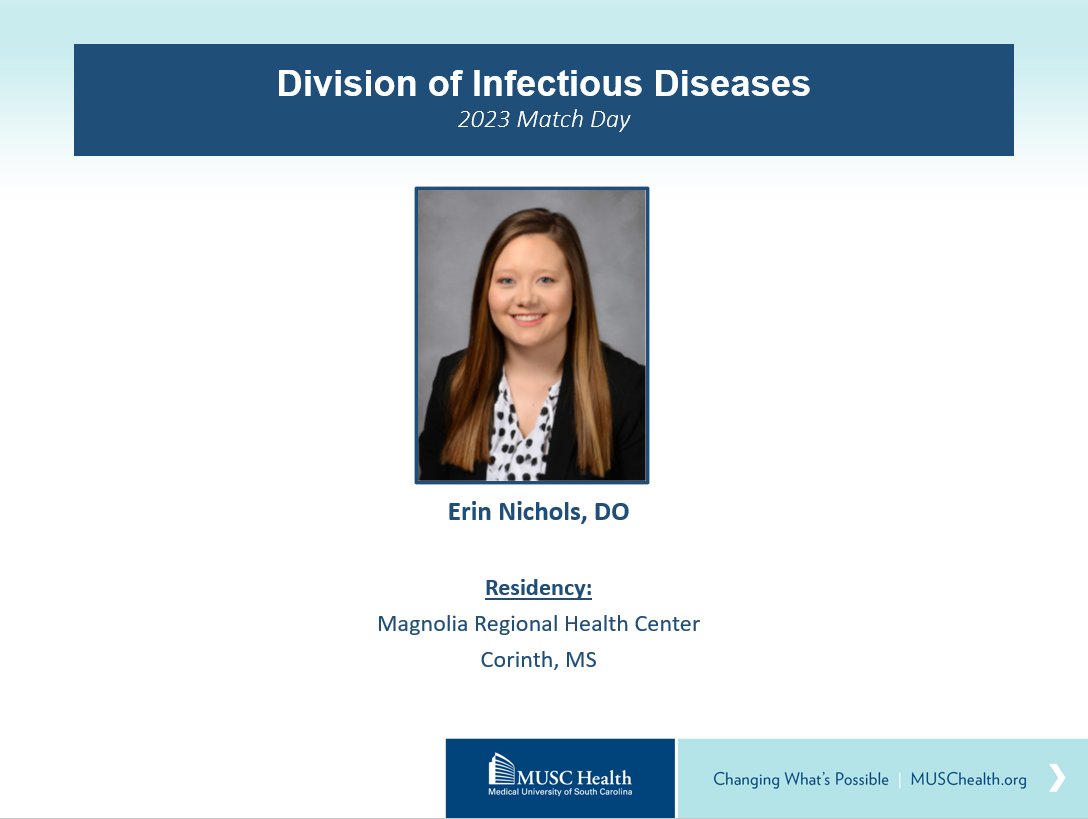 🎉Congrats to all the #IDMatch #Match2023 future ID physicians! We are SO thrilled to welcome Dr. Erin Nichols into our fellowship program for 2024.

We have one open position remaining, DM us if you are interested! #IDTwitter #MedTwitter #IDXposts #Match2024 🥳