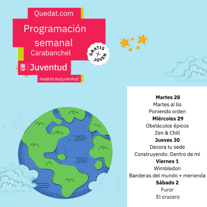 MadridJuventud's tweet photo. Con la llegada proxima de diciembre te recomendamos visitar alguna de las Sedes del #Quedat.com  ya que tienen un amplio abanico de actividades gratutitas. Dirigido a jovenes de 14 a 20 años.

+Info https://t.co/1Vtop19rTl

#MadridEsJoven #InformaciónJuvenil https://t.co/us3mKPSTaW