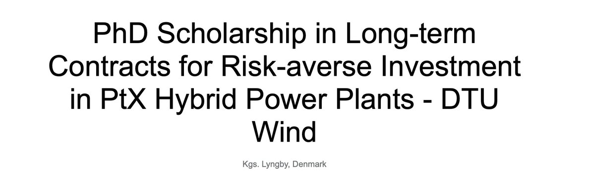 A new PhD position to become a member of a diverse and vibrant research group at @DtuWind, and help the green hydrogen and PtX hybrid power plants be realized. It's a nice position at the interface of energy markets and operations research. 
Link to apply: lnkd.in/dSF67EA8