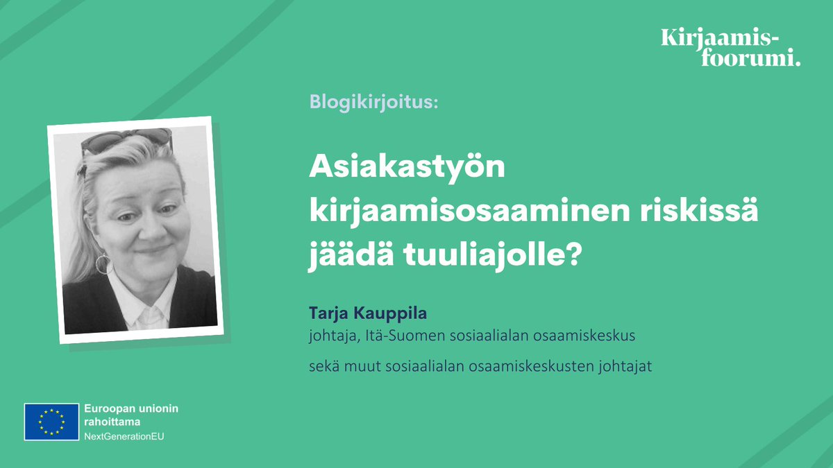 Tarja Kauppila pohtii yhdessä muiden osaamiskeskusjohtajien kanssa, miten käy asiakastyön kirjaamisosaamisen kehittämisen tulevaisuudessa. Tarve alueellisen ja kansallisen kehittämistyön aktiiviselle yhteensovittajalle on edelleen selkeä.

vasso.fi/asiakastyon-ki…

#kirjaaminen