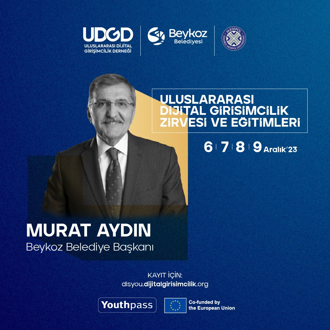 Beykoz Belediye Başkanı Murat Aydın'dan size mesaj var!

"Dijital girişimcilikle sınırları aşmak için sen de Uluslararası Dijital Girişimcilik Zirvesi ve Eğitimleri'nde yerini al."

Başvuru için: disyou.dijitalgirisimcilik.org <a href="/murataydintr/">Murat Aydın 🇹🇷</a>