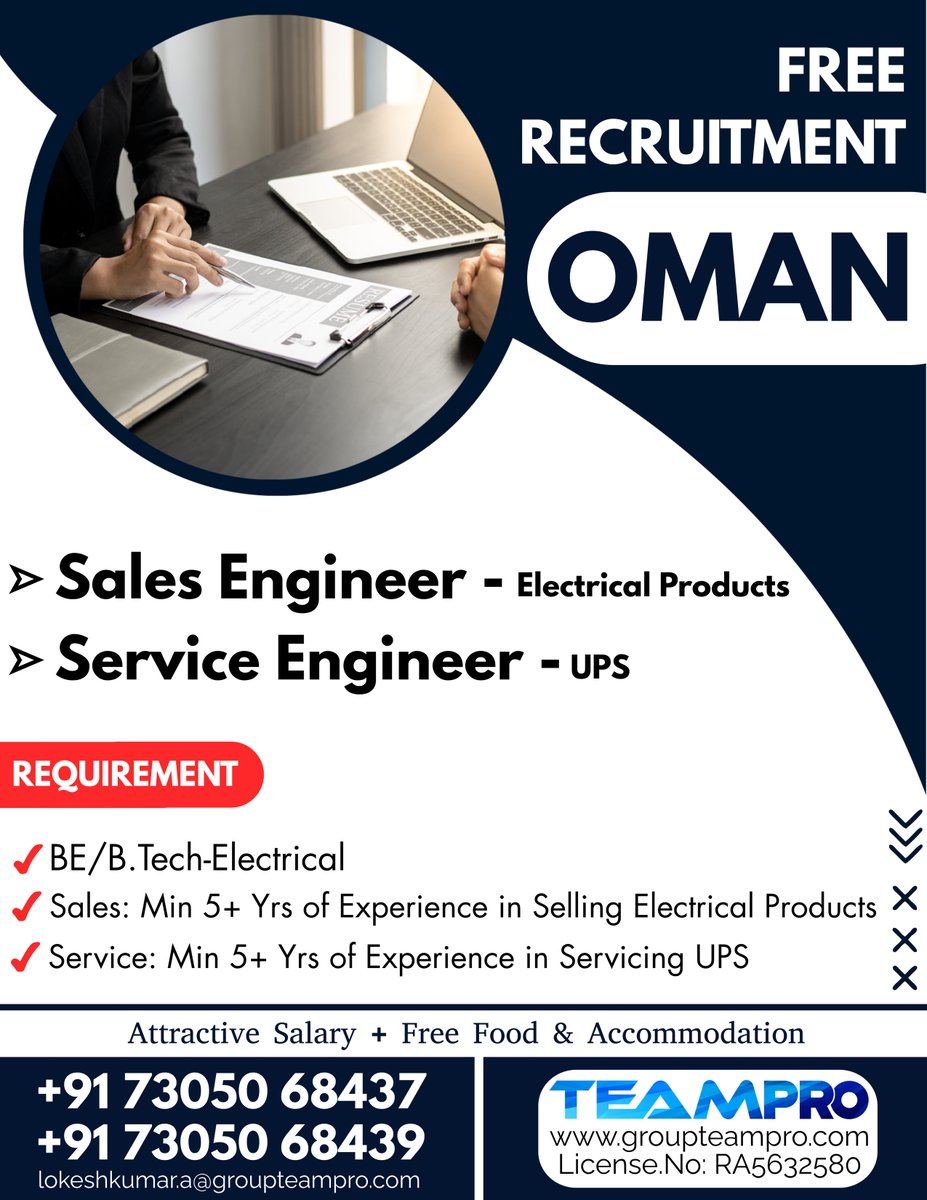 #oman #omanjobs #urgent #recruitment #Directinterview #salesengineer #engineer #engineerjobs #serviceengineer #sales #service #requirement #Chennai #Direct #Immediate #Joiners #freejobs #jobalert #findjob #trending #viral #omanprojects