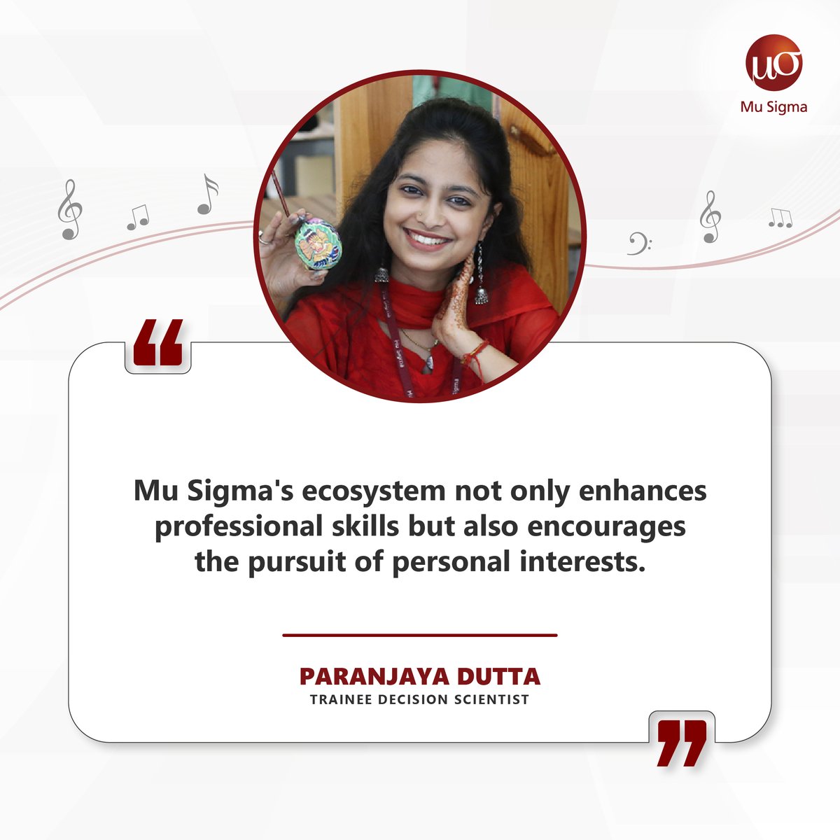 MuSigmaInc's tweet photo. Paranjaya excels in crafting beautiful melodies through #music, #painting mesmerizing scenes with her brush, &amp; skillfully unravelling patterns in complex data. 

Read on to learn how her remarkable talent spans across her professional and artistic pursuits.

#PassionBeyondWork https://t.co/qKdQZTbpoZ