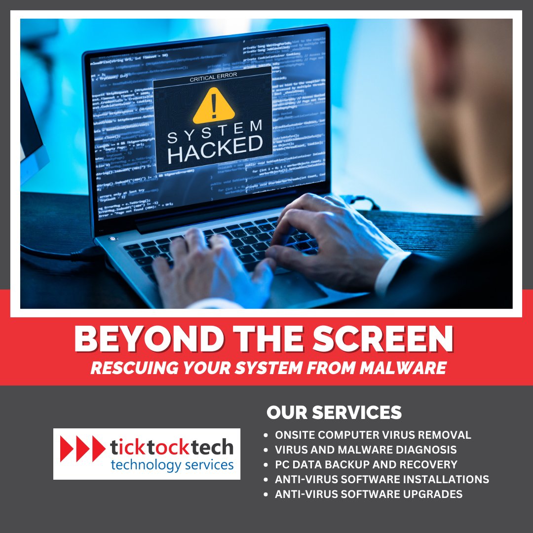 ⚠️ Malware lurking in the shadows? Not on our watch! TickTockTech's got the playbook to rescue your system and keep it fortress-strong against cyber threats. 🏰💻 Stay protected, call us! 🌐

#Ticktocktech #CyberSafe #BeyondTheScreen #TechSecurity101 #VirusRemoval #MalwareRemoval