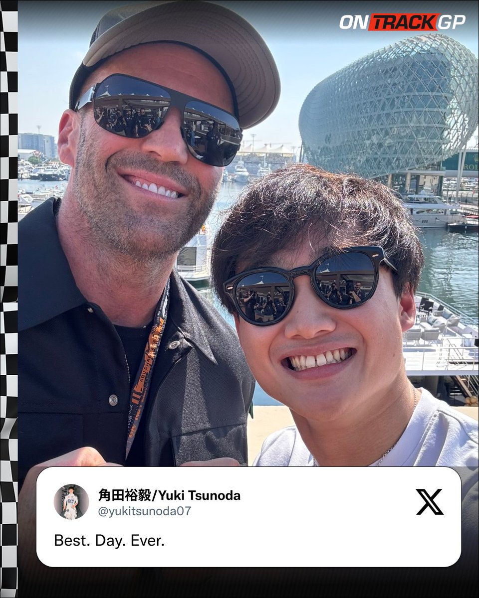 Planet_F1's tweet image. Jason Statham...meet Jason Statham's son 😅

#Statham #Tsunoda #AlphaTauri #F1 #Formula1