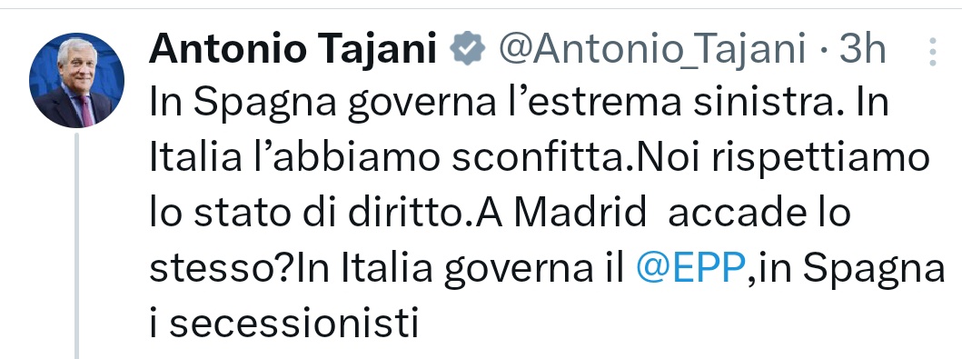 Questo è il moderato della cucciolata e il sonno perenne di #Mattarella pone tutto il #GovernoMeloniCriminale e l'Italia a fianco di Vox e del delinquente Santiago Abascal Vi devono mangiare i cani, banda di cialtroni fascisti! #Tajani #GovernoDellaVergogna #Spagna