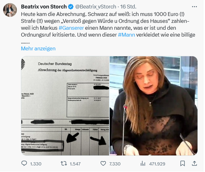 1000 € Geldstrafe gegen Beatrix von Storch: