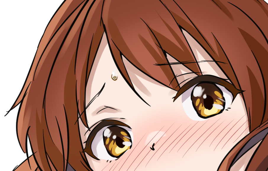 oumae kumiko 1girl blush brown hair solo white background looking at viewer close-up  illustration images