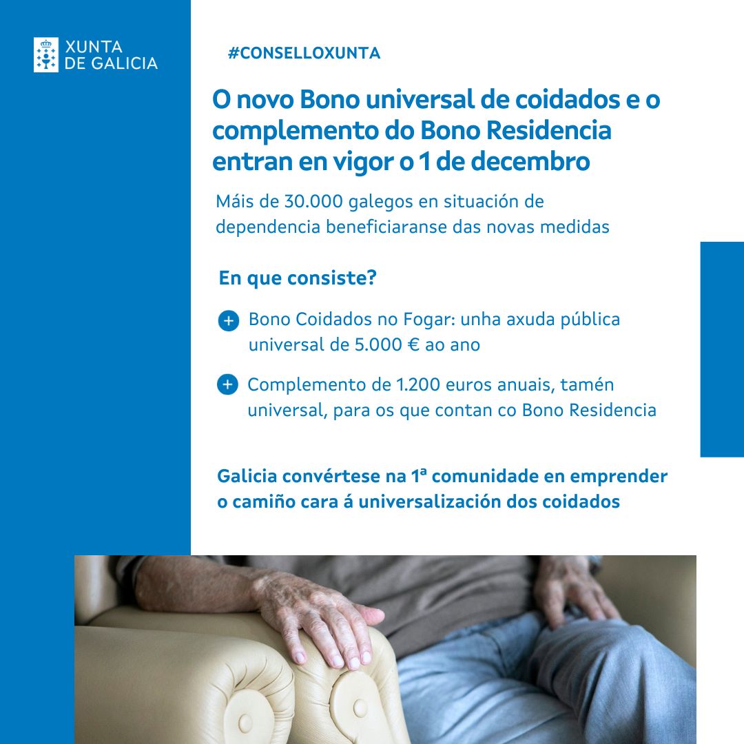 Xunta's tweet photo. 🔵 Mañá entran en vigor as medidas que mellorarán a atención á dependencia en Galicia

O #ConselloXunta availou hoxe as novidades ⤵️ https://t.co/AgSHbifa4k