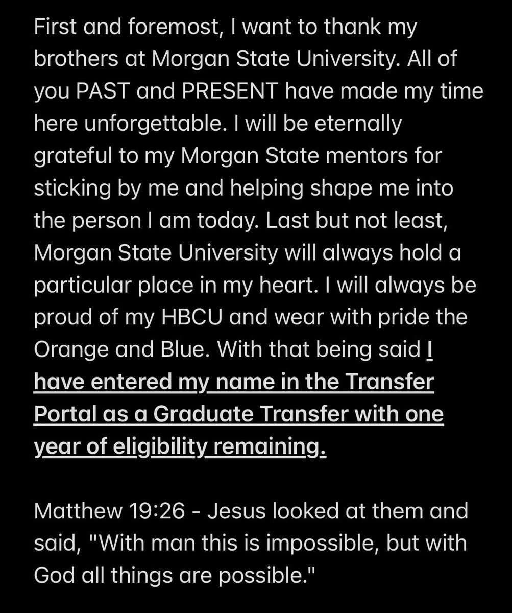 ColemanKaleb's tweet photo. I look forward to all opportunities God may bless me with. 🙌🏾
- Spring ‘24 Graduate Transfer https://t.co/dUJzB0k9PS