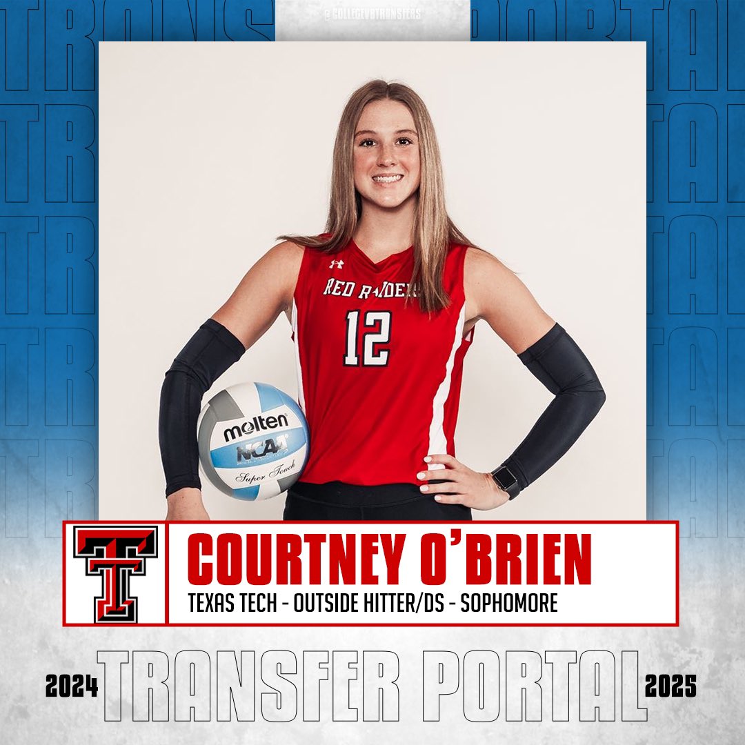 CVBTransfers's tweet photo. 𝗜𝗻 𝗧𝗵𝗲 𝗣𝗼𝗿𝘁𝗮𝗹

✏️: Courtney O’Brien
🏐: Outside Hitter/DS
🎓: Sophomore
📍: Texas Tech

#CollegeVBTransfers | #NCAAWVB https://t.co/0ImPfuoZSi