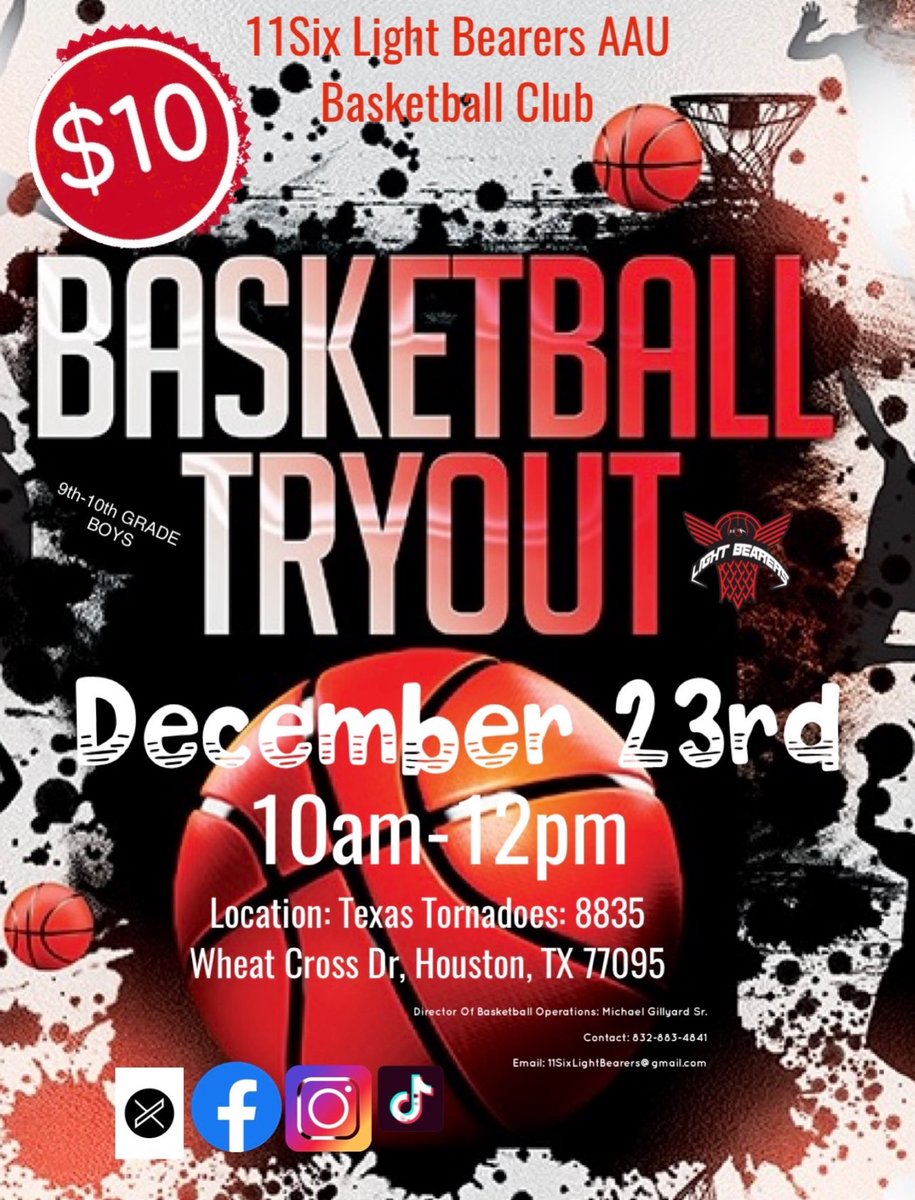 <a href="/11SixLB_AAU/">11Six Light Bearers AAU 🏀 Club</a> TEAM TRYOUTS COMING REAL SOON, DON’T MISS OUT!!! 9th-10th grade BOYS, PASS THE WORD!!! #SkillFocused #Unashamed #CoachingWithPurpose #Grit #RelentlessGrind #AAU #Tryouts