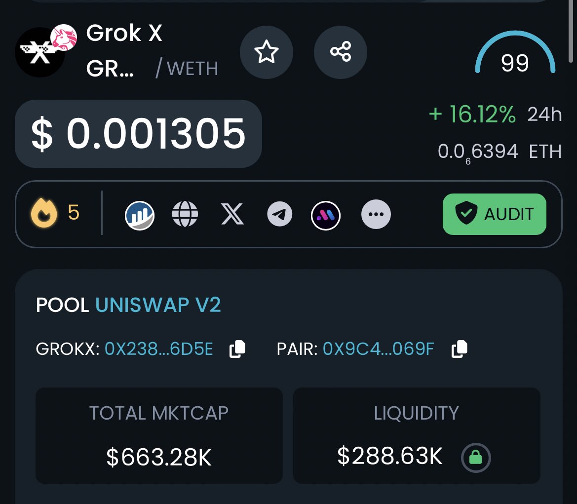 Another alpha call, $GROKX is gaining good volume at the moment. Papa Elon can push this hard 🤷🏼‍♀️

CA: 0x2388821b40f3ab780f09e97b42b7b577d37a6d5e

Thank me later again 🙃