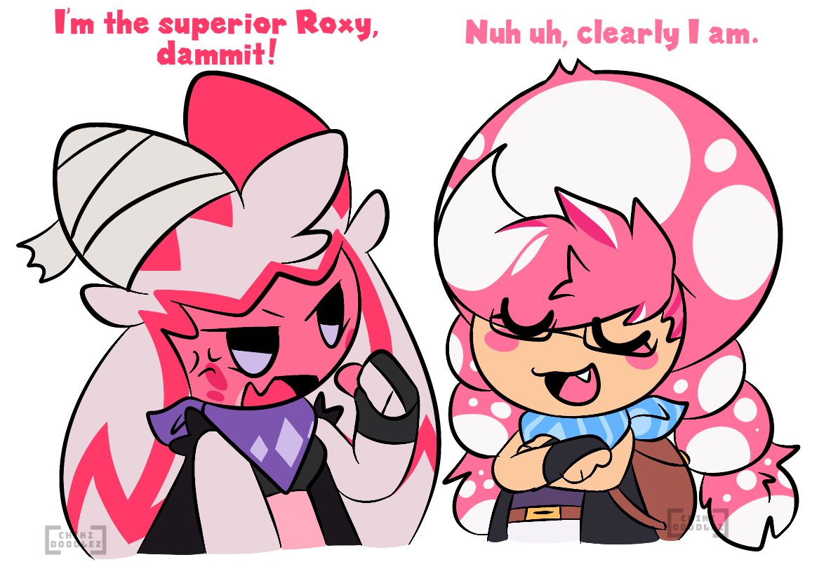 chikidoodlez's tweet photo. two roxys figuring out who's the better one https://t.co/PsjdT4XoE7