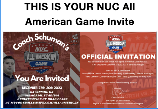 coachschuman's tweet photo. @KlaytonBremer We would like to invite you to play in the NUC All American Game in Savannah, GA December 27-30th, 2023. https://t.co/53WI1rocrp. This is quite an honor as 5 round 1st draft picks have played in the game and over 100 future draft picks. You are in great company. https://t.co/vVoPHB6usf