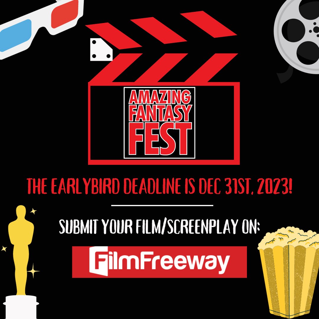 Digi_Guerrilla's tweet image. Be sure to submit your film/unproduced screenplay before the Earlybird deadline ends on Dec 31st, 2023!

Go to filmfreeway.com/AmazingFantasy… and submit your piece of art now!

#filmfestivals #Buffalo #HorrorMovies #movies #FilmTwitter