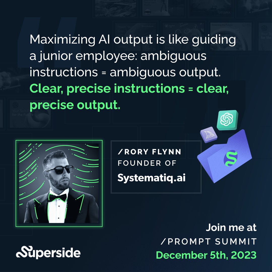 The countdown to December 5th is ON! 🗓️🎉 Don't miss your chance to hear from @Ror_Fly on the topic of how marketers can use tools like AI and Midjourney. This session is full of goodies that can help marketing teams excel in 2024. 🚀 Save your spot: superside.com/lp/prompt-summ…