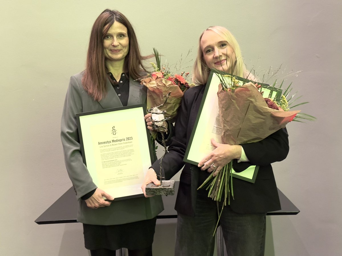 Amnesty International Danmark (@amnestydk) on Twitter photo Tillykke til <a href="/linegertsen/">Line Gertsen</a> og Maiken Steen Frederiksen fra <a href="/DRNyheder/">DRNyheder (statssponsoreret propaganda)</a>. De modtager Medieprisen 2023 fra <a href="/amnestydk/">Amnesty International Danmark</a> for deres serie “En beklagelig fejl” om alvorlige fejl fra myndighederne i danske sager om voldtægt. #dkmedier Tillykke til <a href="/linegertsen/">Line Gertsen</a> og Maiken Steen Frederiksen fra <a href="/DRNyheder/">DRNyheder (statssponsoreret propaganda)</a>. De modtager Medieprisen 2023 fra <a href="/amnestydk/">Amnesty International Danmark</a> for deres serie “En beklagelig fejl” om alvorlige fejl fra myndighederne i danske sager om voldtægt. #dkmedier