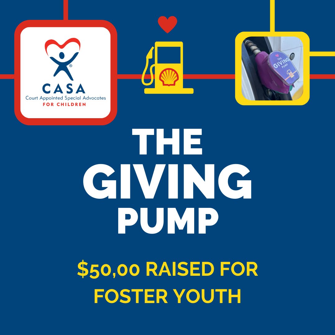 We raised $50,000 for CASA Programs statewide! Shell station customers throughout California filled up for a good cause when they chose a purple “Giving Pump.” Thank you, Shell, Loop Neighborhood, and everyone who supported!