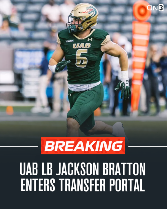 UAB LB Jackson Bratton (<a href="/jacksonbratton2/">Jackson Bratton</a>) has entered the NCAA transfer portal, <a href="/On3sports/">On3</a> has learned. 

The former Top-150 player has 101 tackles, 4.5 TFLs, and 2.0 sacks in his career. Originally signed with Alabama.

on3.com/college/uab-bl…