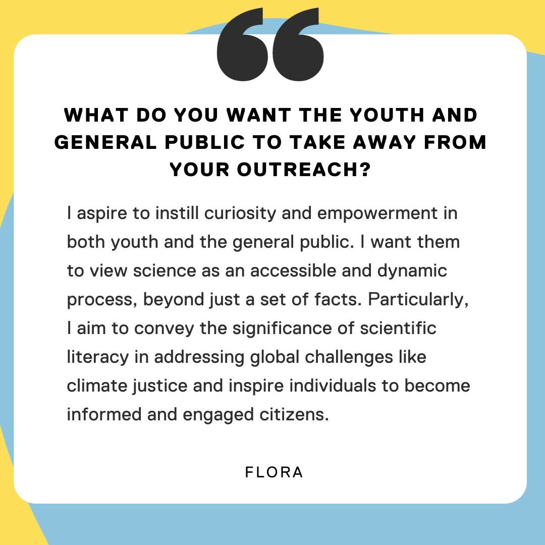 Today, we're celebrating our latest Volunteer of the Month, Flora for her amazing support in our science outreach events, including Let's Talk Climate (In)Justice! 🎉

👉SWIPE to read her full response.