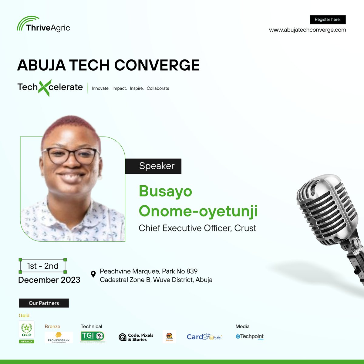 thriveagric's tweet photo. Date: December 1st and 2nd #ThriveAbuja #OCPAfrica #AbujaTechConverge #TechXcelerate #Techevent #Techenthusiasts #InnovateInspireCollaborate https://t.co/IKQD9YUWVw