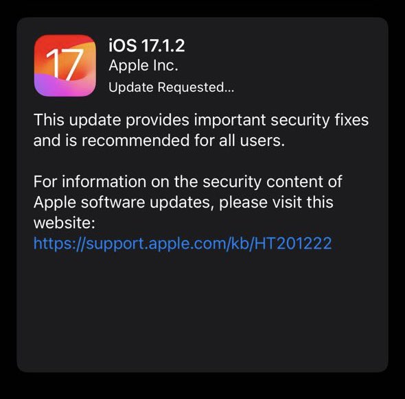 zollotech's tweet photo. iOS 17.1.2 is out. You can get it now over the air and I’ll have a video about it a little bit later. https://t.co/OBLGhdllrb