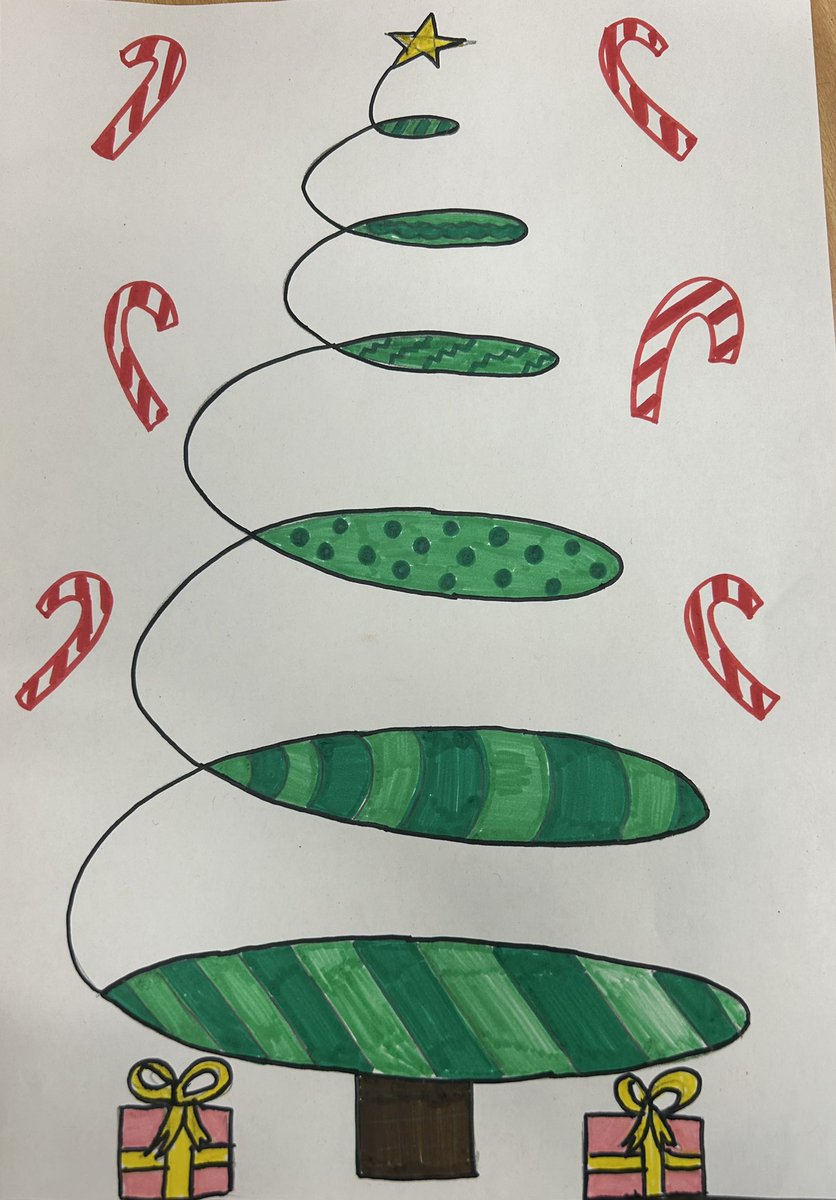 miss_clelland's tweet photo. Festivities have begun in Primary 7! We made Christmas tree art, focusing on adding pattern to make our work more eye catching 👀🎄 https://t.co/QH04l0WXVI
