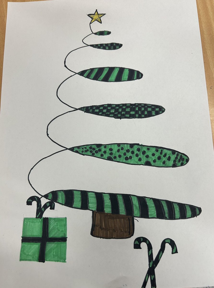 miss_clelland's tweet photo. Festivities have begun in Primary 7! We made Christmas tree art, focusing on adding pattern to make our work more eye catching 👀🎄 https://t.co/QH04l0WXVI
