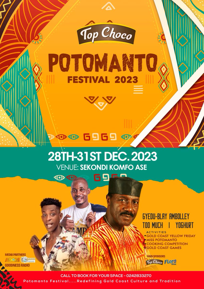 POTOMANTO FESTIVAL 2023 Reconnecting with our Ghanaian culture is a journey of self-discovery and pride. Free @topchocogh drinks #YellowFriday #PotomantoFestival SEKONDI #TopChoco | #ThisIsTema | Shameless | John Mahama | Gasmilla | Enzo | The NPP | Sarkodie | MoMo |