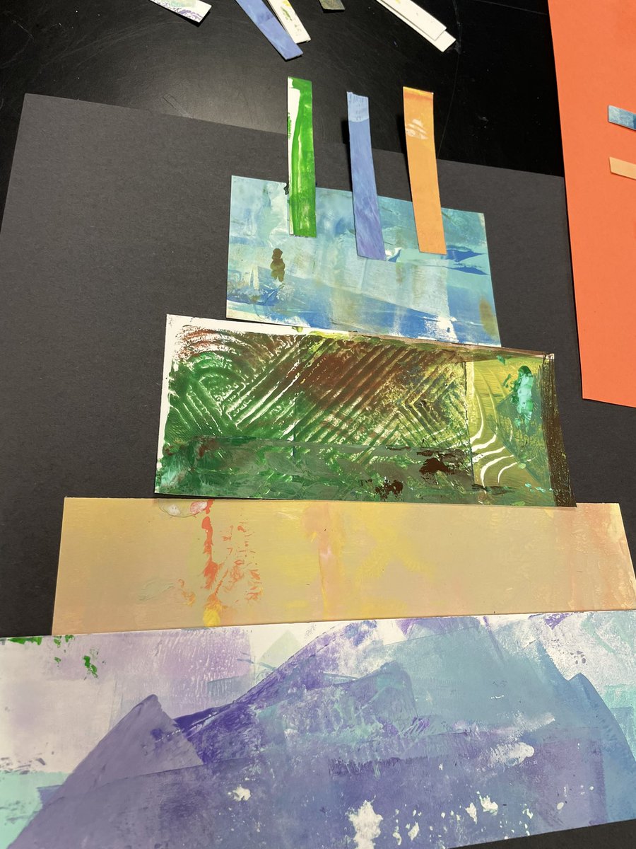 Today in Mrs. Marciano’s class, it was our good friend Tyler’s birthday! We made birthday cakes using painted papers, inspired by Eric Carle collages!