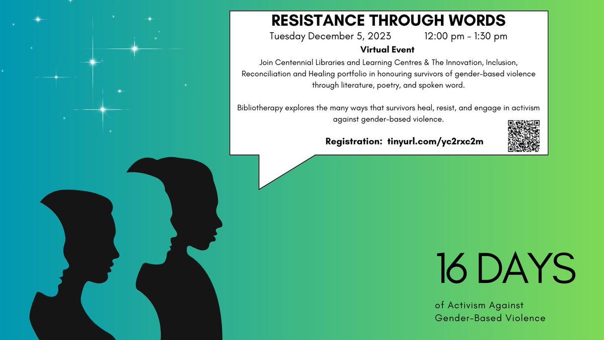 Happening Dec 5th - Resistance Through Words, virtual event.

This bibliotherapy session, in a non-clinical framework uses text as a catalyst for transformative dialogue. Exploring the many ways that survivors heal, resist, and engage in activism against gender-based violence.