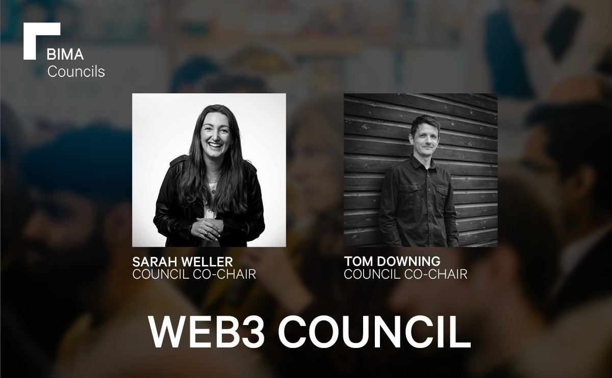 We're thrilled to announce our new co-chairs of the Web3 Council is @SarahEWeller, CEO at @Openformat_tech  &amp; <a href="/TomKDowning/">Tom Downing</a> , Tech Director at <a href="/freestyleint/">Freestyle</a> ! Together, they'll guide the council in a new direction. Find out more on the council here: bima.co.uk/councils/web3/